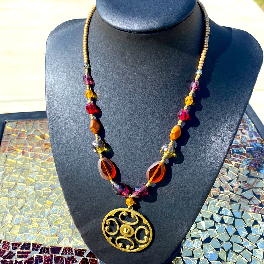 Women Lady Retro Vintage Bohemian Statement Beaded Chain Pendent Collar Necklace - Picture 1 of 5